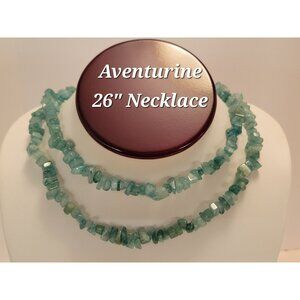 Natural Stone Aventurine 26" Green Beaded Chip Necklace Healing Jewelry